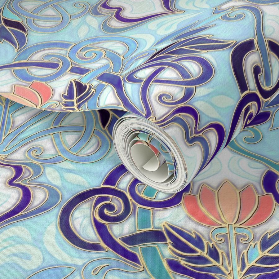 Ocean Indigo Art Nouveau Pattern with Wallpaper | Spoonflower