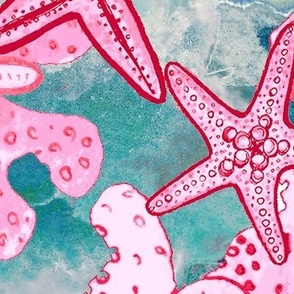 Seashells and starfish pink watercolor