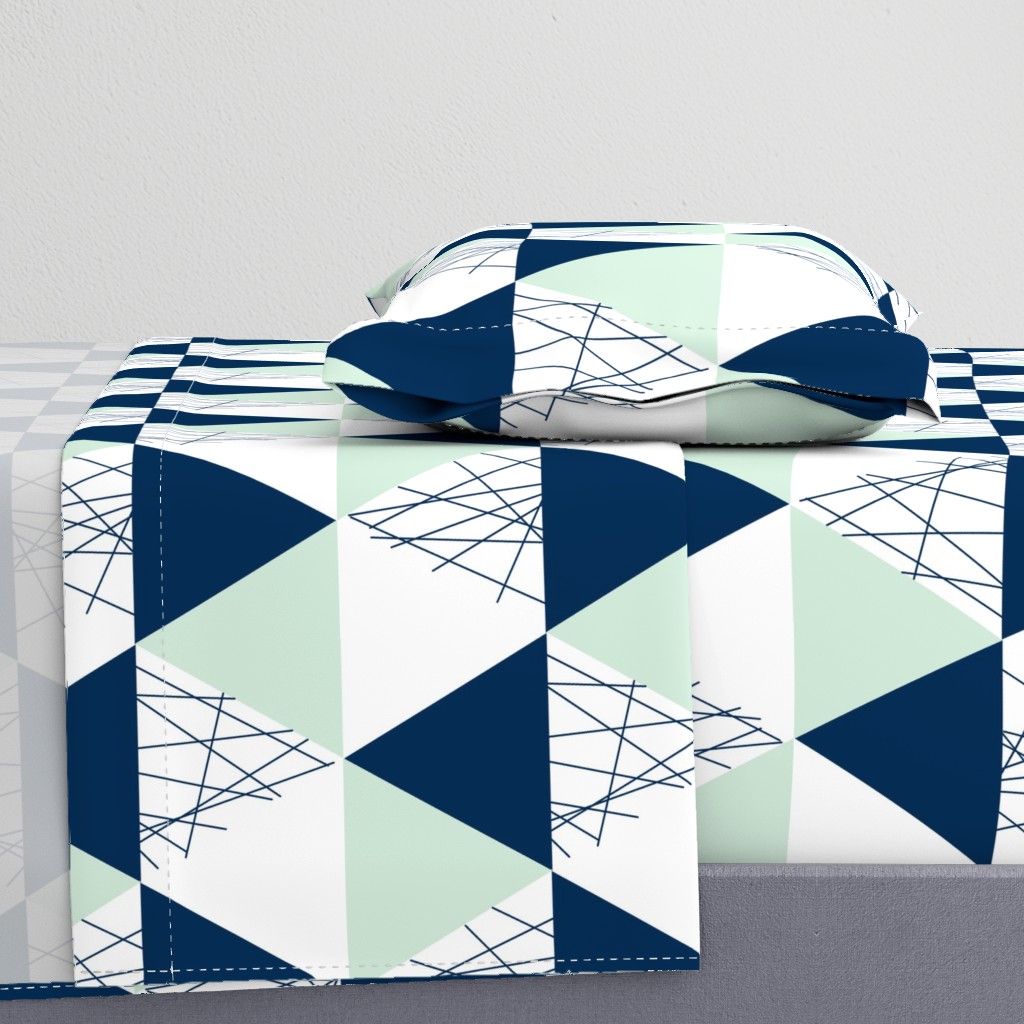 Navy Mint Triangle Cheater Quilt - Baby Blanket