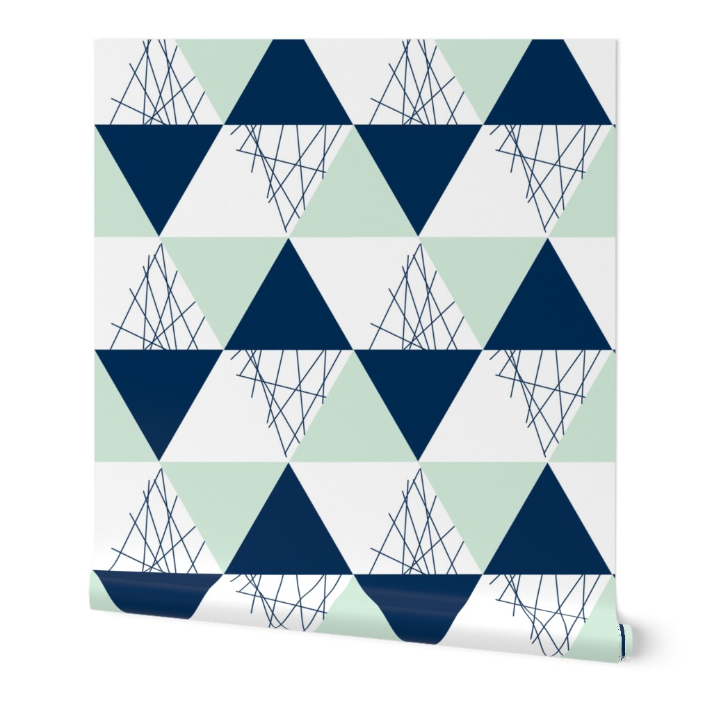 Navy Mint Triangle Cheater Quilt - Baby Blanket