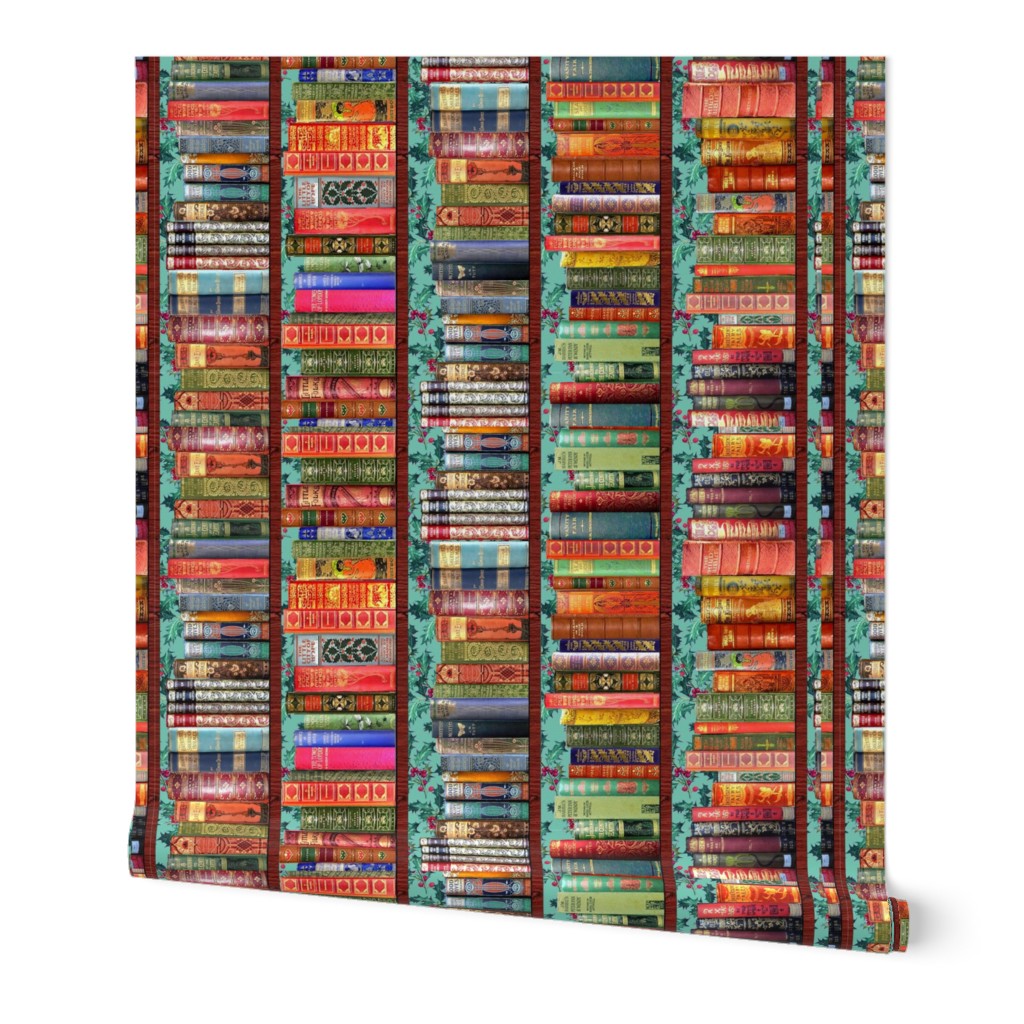 Christmas Bookshelf tea towel, Holiday books, Vintage books tea towel or wall hanging