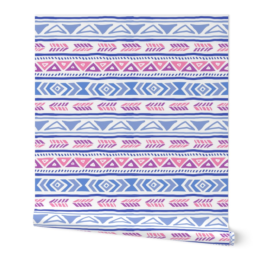 BoHo Native American Cute Diamond Stripe Design Pink, Blue and Purple