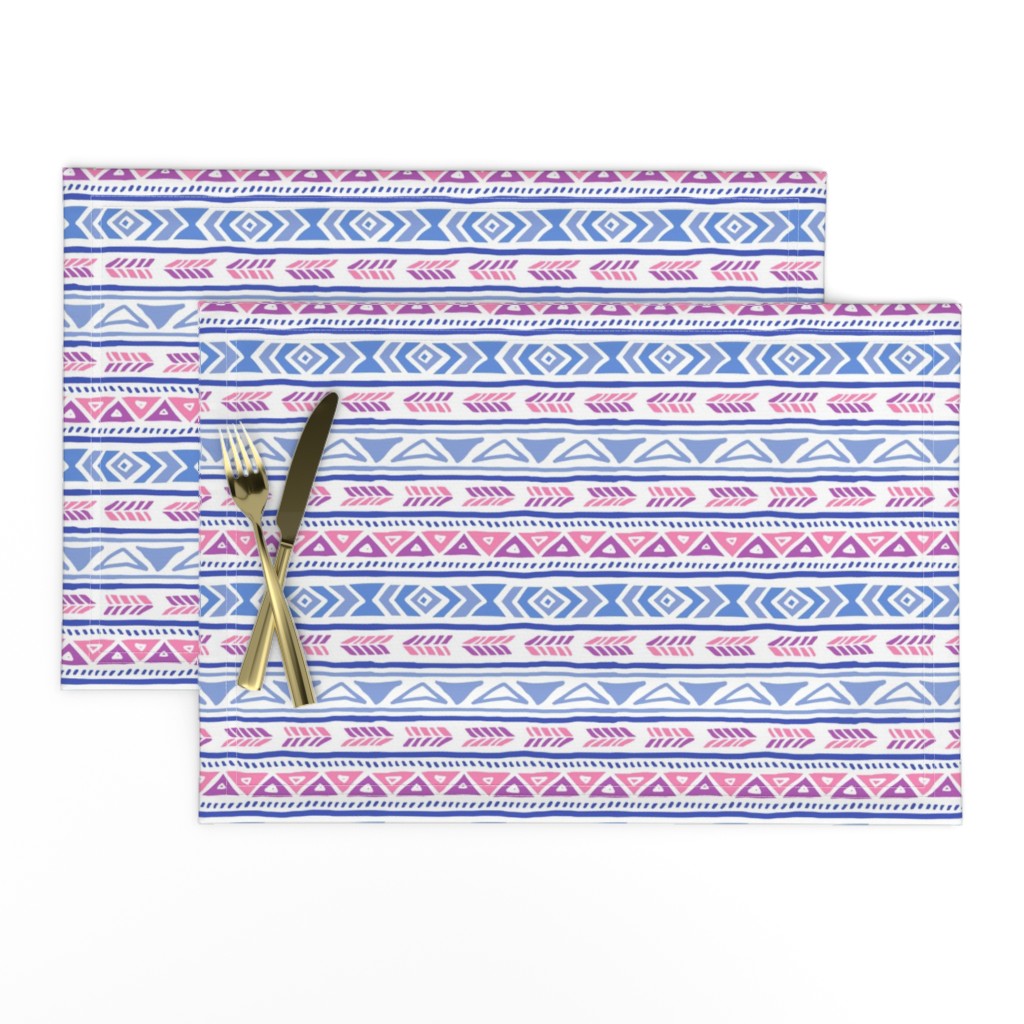 BoHo Native American Cute Diamond Stripe Design Pink, Blue and Purple