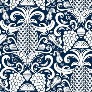 Ambrosia - Fruit Damask Pineapple Navy Blue White