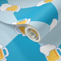 Octoberfest Beer, Bratz, Hops and Beer Boot Mug on Blue Diamond Background