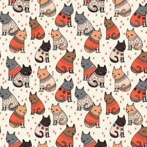 cats in sweaters // holiday christmas sweater ugly sweater illustration pattern for fashion textiles and wallpapers