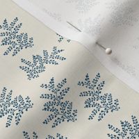 Delicate Fern, Enamel Blue on Crema Linen