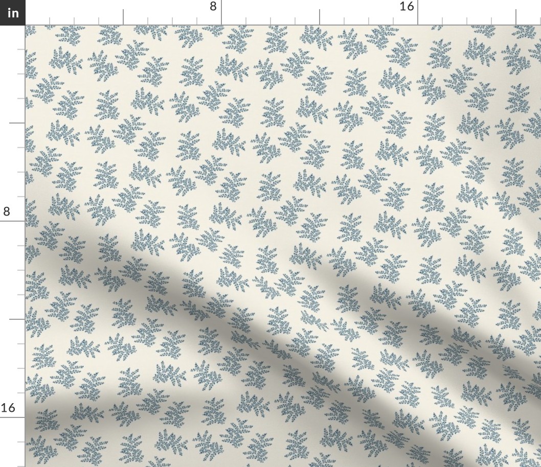 Delicate Fern, Enamel Blue on Crema Linen