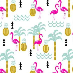 flamingo tropical palm tree pineapple summer beach trendy cute kids 