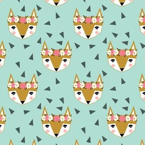 fox flowers crown mint cute girls sweet foxes girly fox print