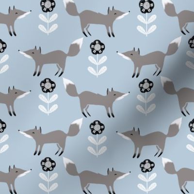 fox // winter grey blue animal woodland kids winter fabric