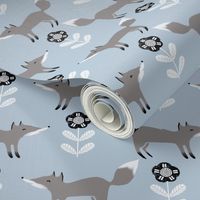 fox // winter grey blue animal woodland kids winter fabric