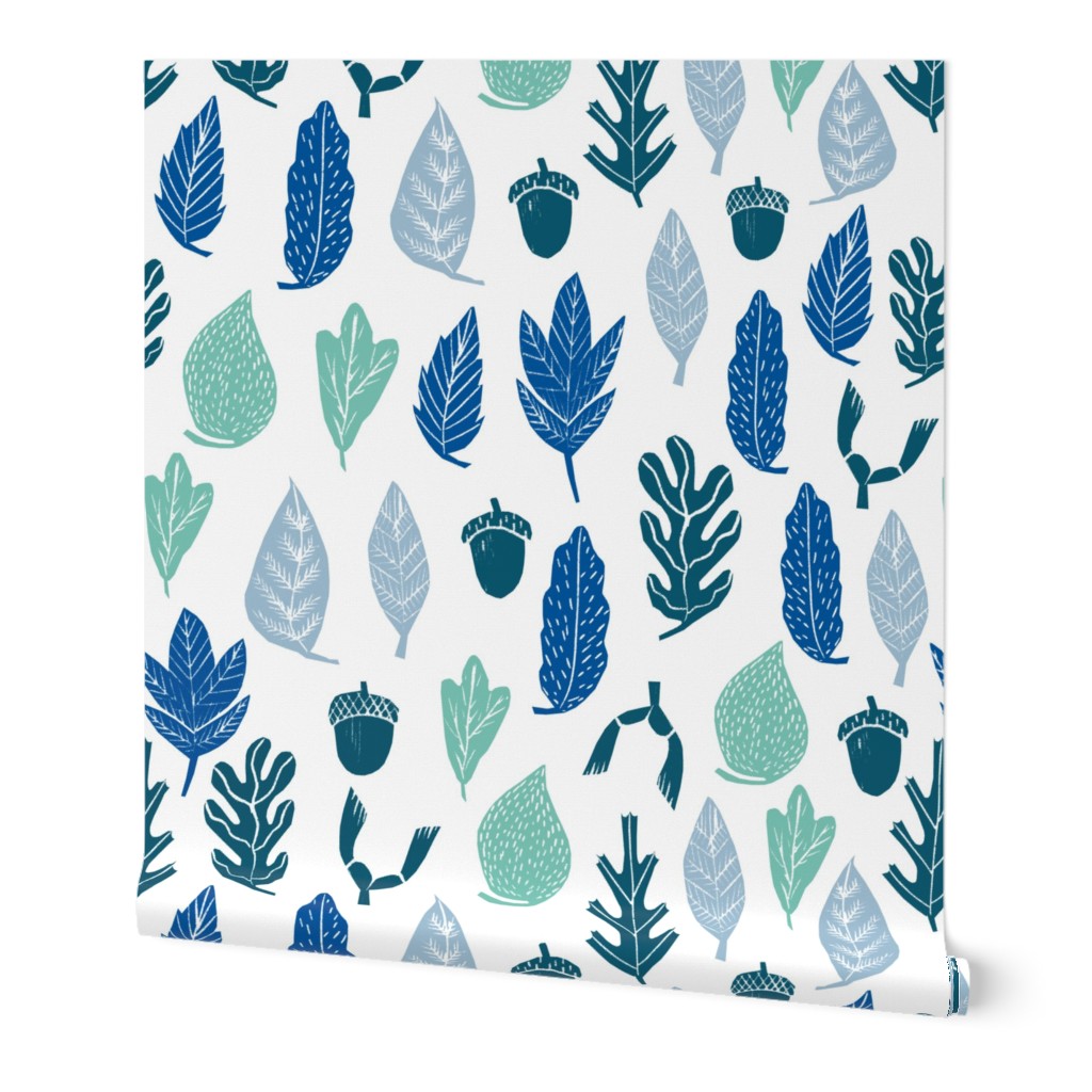 autumn leaves // forest blue kids oak leaves leaf cute nature print 