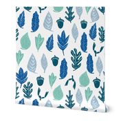 autumn leaves // forest blue kids oak leaves leaf cute nature print 