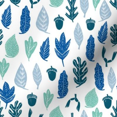 autumn leaves // forest blue kids oak leaves leaf cute nature print 