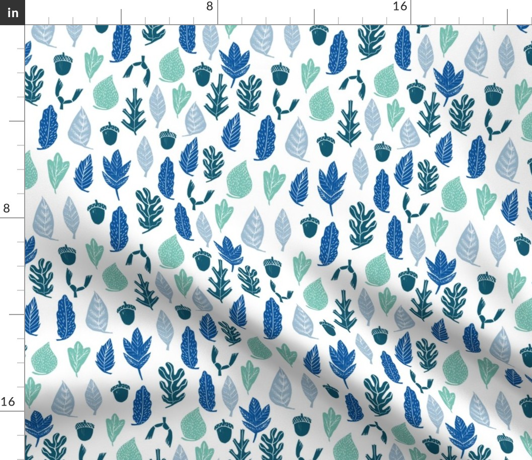 autumn leaves // forest blue kids oak leaves leaf cute nature print 