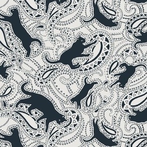 Paisley Cats - SMALL SIZE - silver-grey and black
