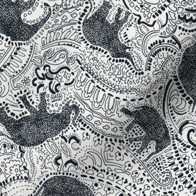 Paisley Elephants - MEDIUM - Silver & Black