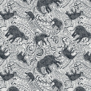 Paisley Elephants - MEDIUM - Silver & Black