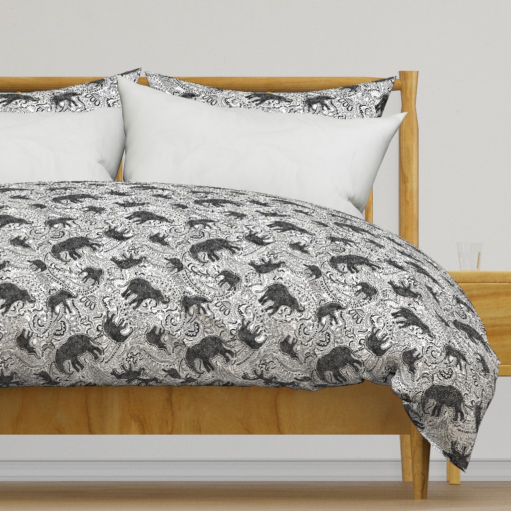 Paisley Elephants - MEDIUM - White & Black