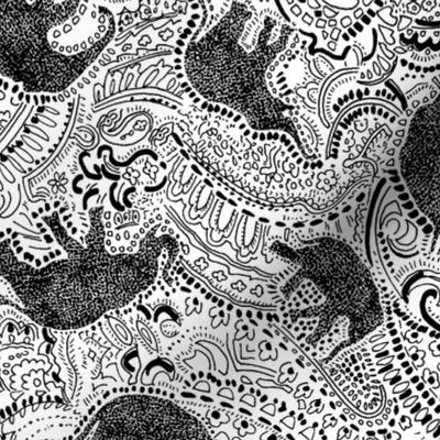 Paisley Elephants - MEDIUM - White & Black