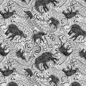 Paisley Elephants - MEDIUM - White & Black