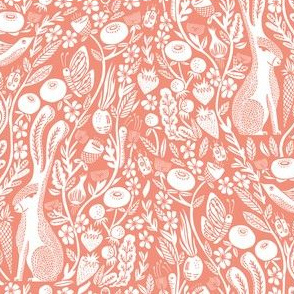 hare // coral animal autumn fall botanical linocut block print 