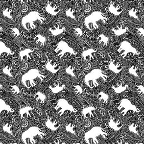 Elephant paisley SMALL black and white