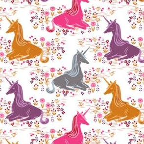 unicorns // autumn colors fall colors girls unicorns fabric sweet botanical linocut unicorns