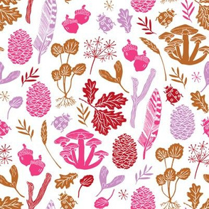 nature walk // pink purple fall autumn kids outdoors girls botanical sweet linocut block print design