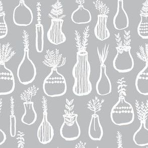 planters // plants grey indoor plants hand-drawn plants herbs vases 