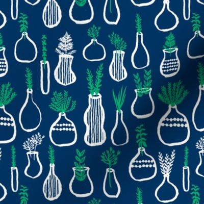 planters // plants navy blue and green vases plants ikea inspired hand-drawn plants indoors