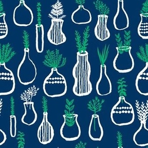planters // plants navy blue and green vases plants ikea inspired hand-drawn plants indoors