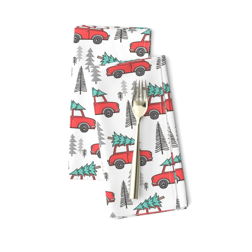 Holiday Christmas Tree Car Woodland Fall on White