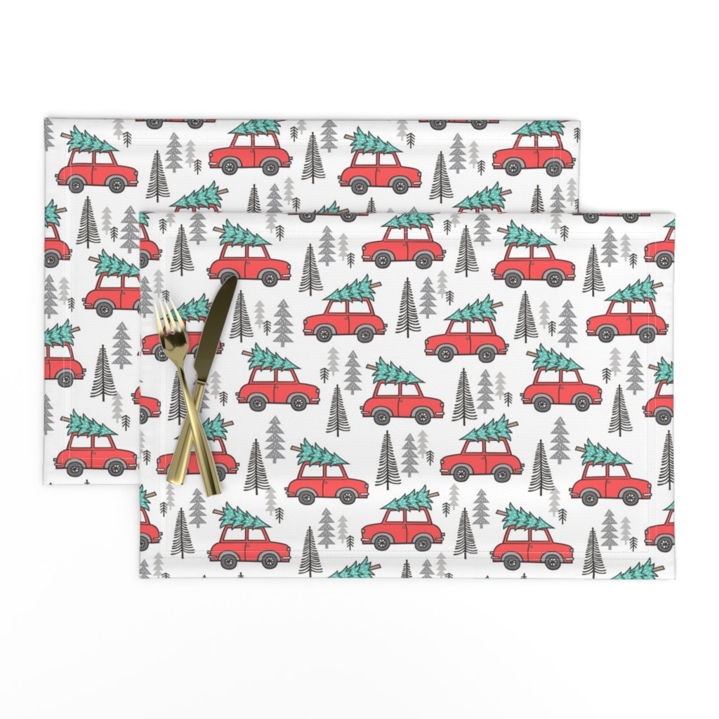 Holiday Christmas Tree Car Woodland Fall on White