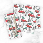 Holiday Christmas Tree Car Woodland Fall on White