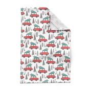 Holiday Christmas Tree Car Woodland Fall on White