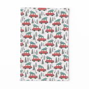 Holiday Christmas Tree Car Woodland Fall on White