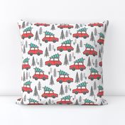 Holiday Christmas Tree Car Woodland Fall on White