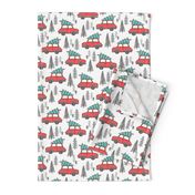 Holiday Christmas Tree Car Woodland Fall on White