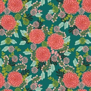 chrysanthemums // green mums flowers florals linocut block print girls autumn fall print