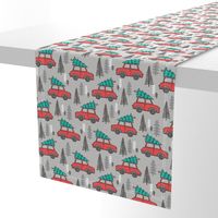 Holiday Christmas Tree Red Car Woodland Fall on Grey