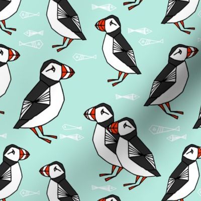 puffin // bird light mint winter kids birds fish animals birds