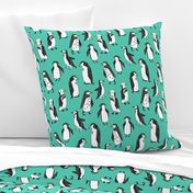 penguins // penguin bird birds winter kids cute birds green bright winter fabric