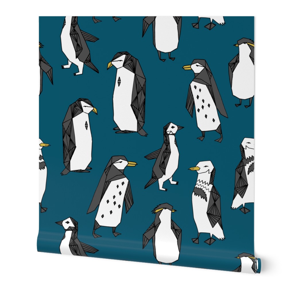 penguin // dark blue penguins kids cute winter fabric penguins pingu