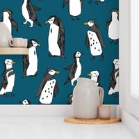 penguin // dark blue penguins kids cute winter fabric penguins pingu