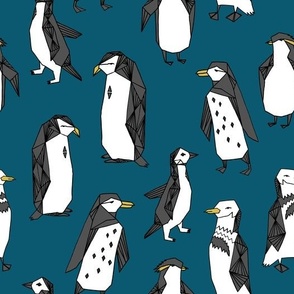 penguin // dark blue penguins kids cute winter fabric penguins pingu