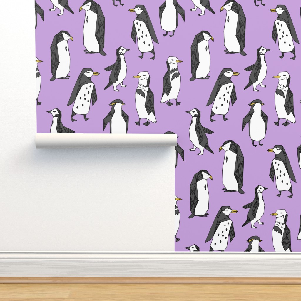 penguins // purple penguin cute bird Wallpaper | Spoonflower