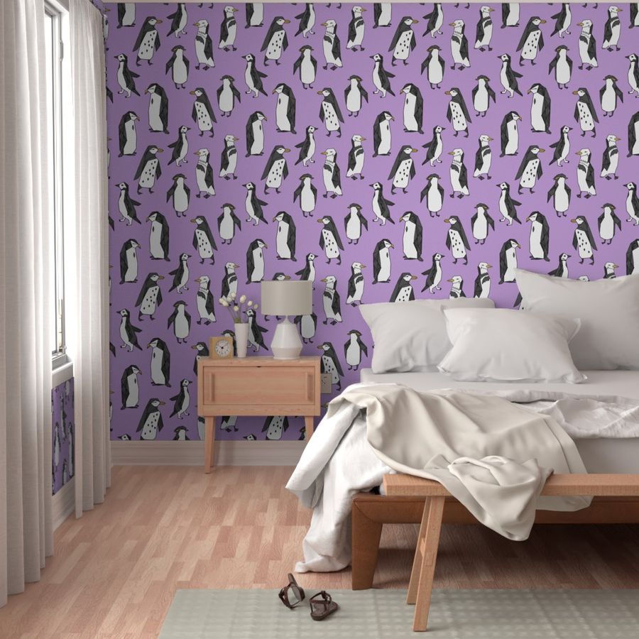 penguins // purple penguin cute bird birds winter cute bird fabric