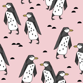 penguins // pastel pink cute baby nursery antarctic girls penguin cute winter fabric